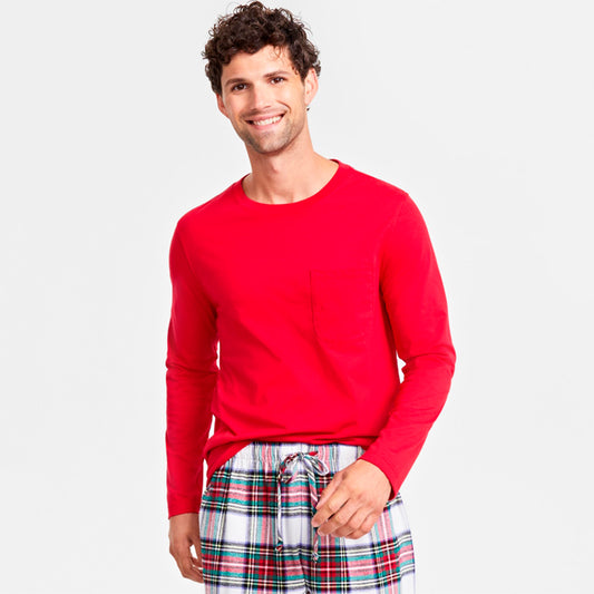 Family Pj Pajama Top Round Neck Men Red