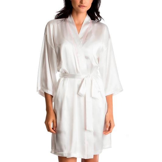 Linea Donatella Bride Satin Wrap Robe & Cami Set Pajama White M