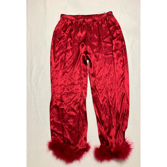 Linea Donatella Marabou Feather Satin Only Pajama Bottom Burgundy L