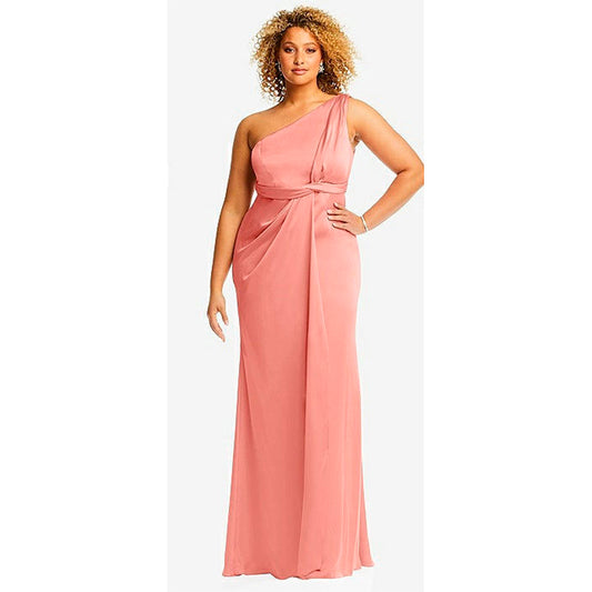 Dessy Collection One-Shoulder Draped Twist Empire Rose 12R