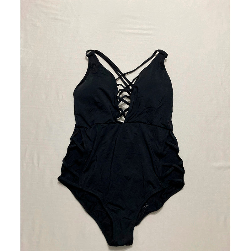 NWD Jessica Simpson Standard Plunge One-Piece Swimsuit Bathingsuit Black M