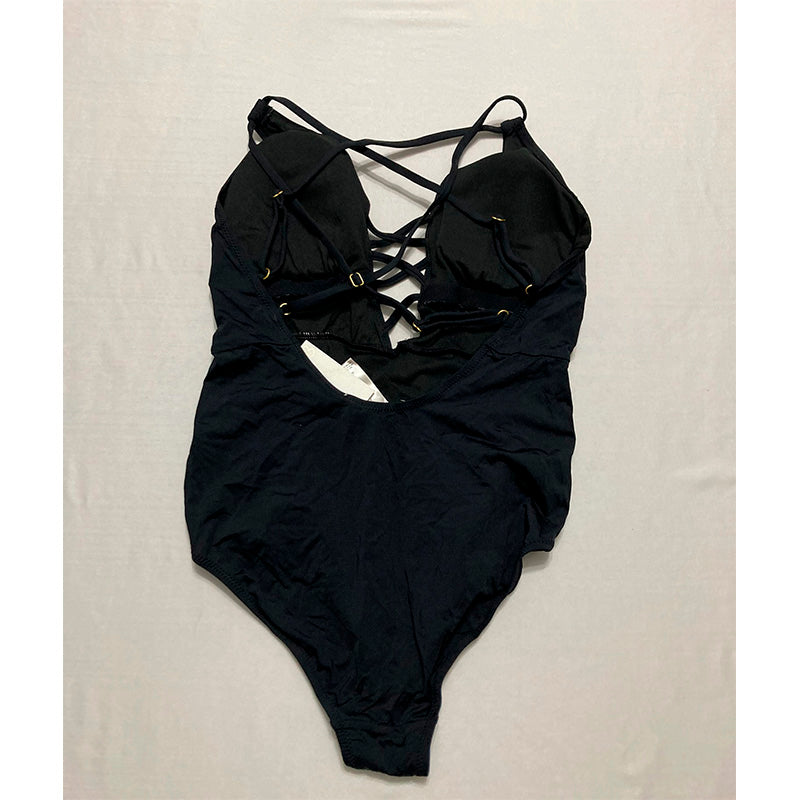 NWD Jessica Simpson Standard Plunge One-Piece Swimsuit Bathingsuit Black M