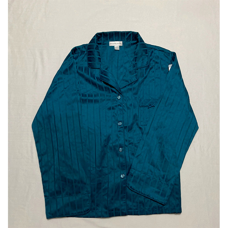 Miss Elaine Striped Notched-Collar Top Blue L