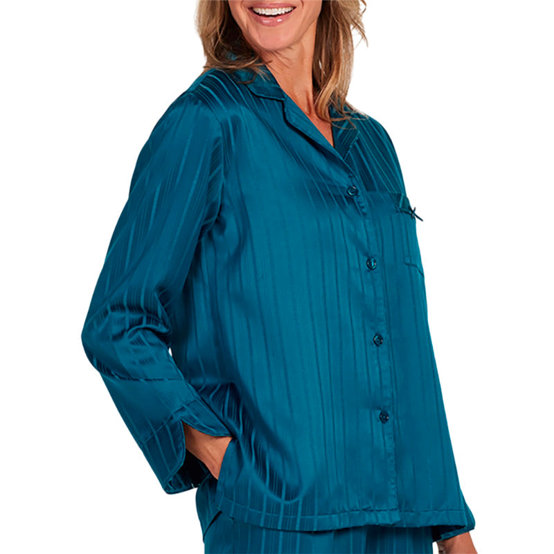 Miss Elaine Striped Notched-Collar Top Blue L