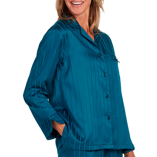 Miss Elaine Striped Only Notched-Collar Top Blue L