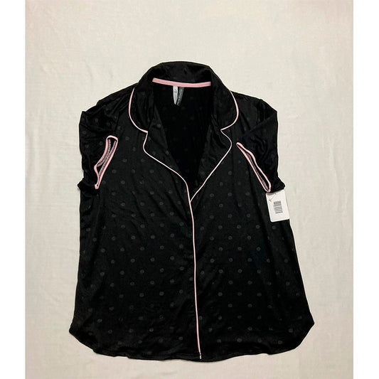 Jacklyn Intimates Only Pajama Top Notch Collar Black/Pink L