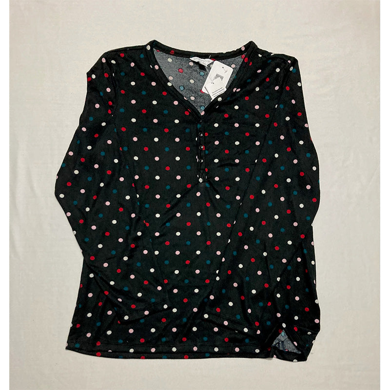 Charter Club Pajama Top V Neck Black Polka Dot L