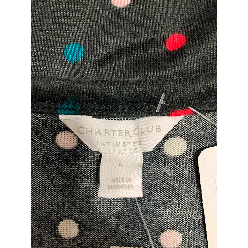 Charter Club Pajama Top V Neck Black Polka Dot L