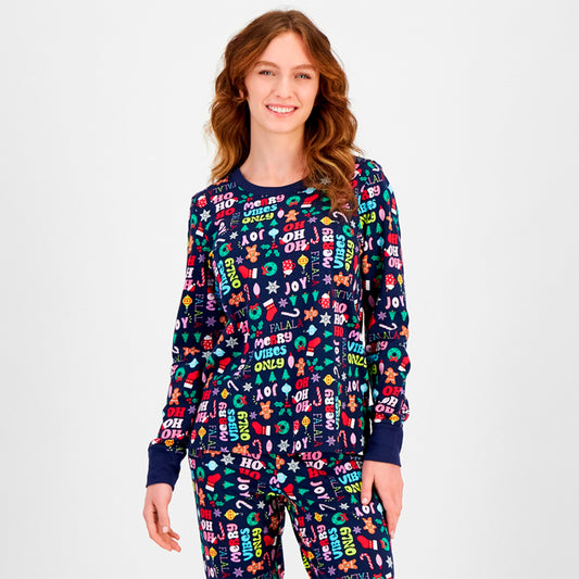 Family Only Pajamas Top Women's Holiday Toss Multicolor M