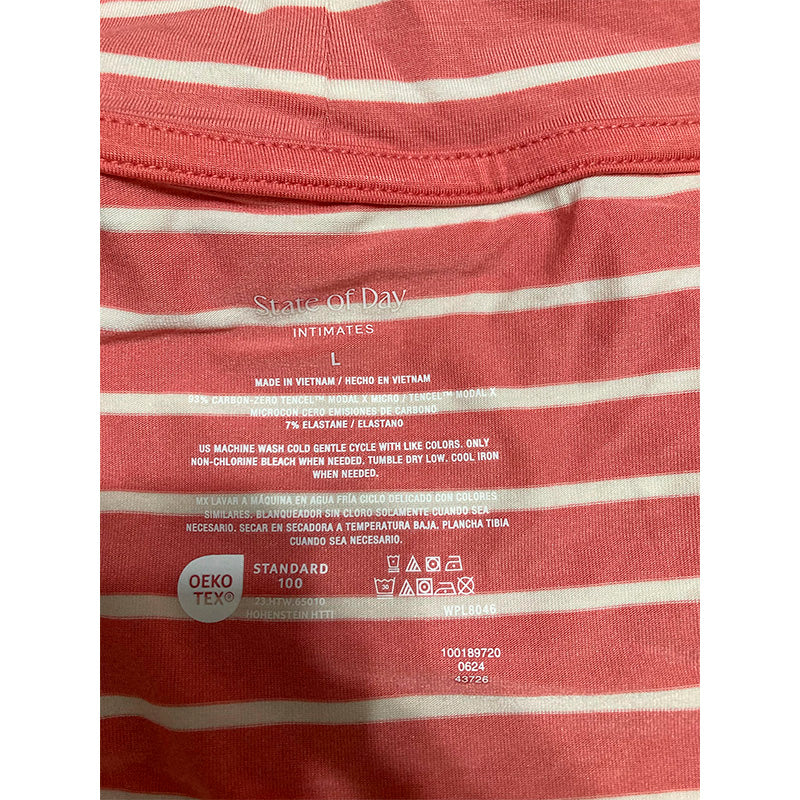 STATE OF DAY Sleepwear Pajama Set 2 Piece Coral Striped L
