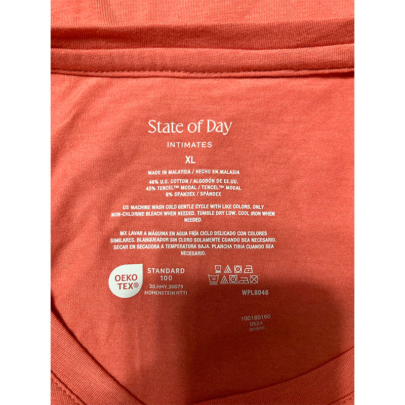 State of day Only Pajama Top Only Round Neck Orange XL