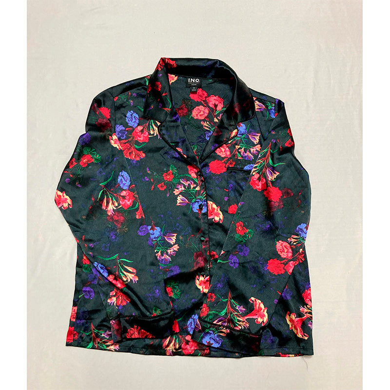 INC Only Pajama Top Notch Collar Multicolor