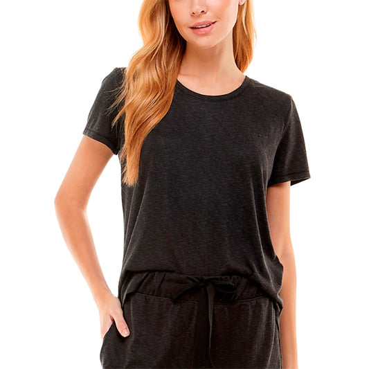 Roudelain Scoop Neck T-Shirt Only Pajama Top Black L