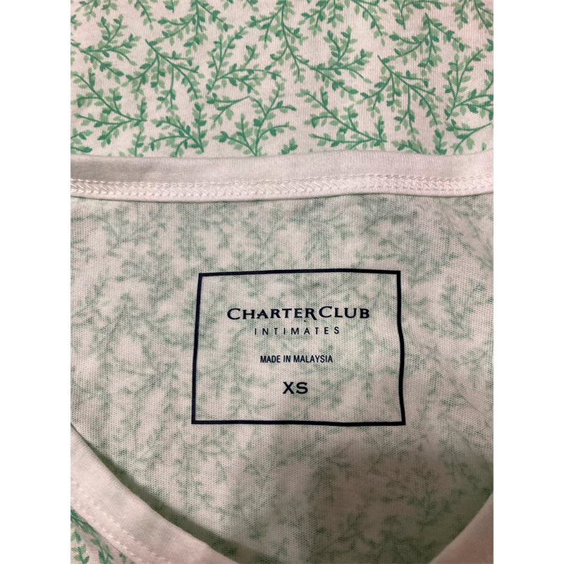 Charter Club Only Pajama Top Round Neck Green Leaves XS