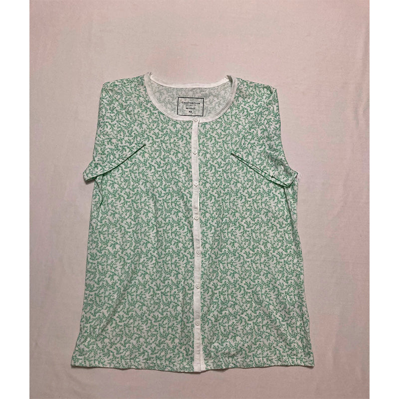 Charter Club Only Pajama Top Round Neck Green Leaves XS