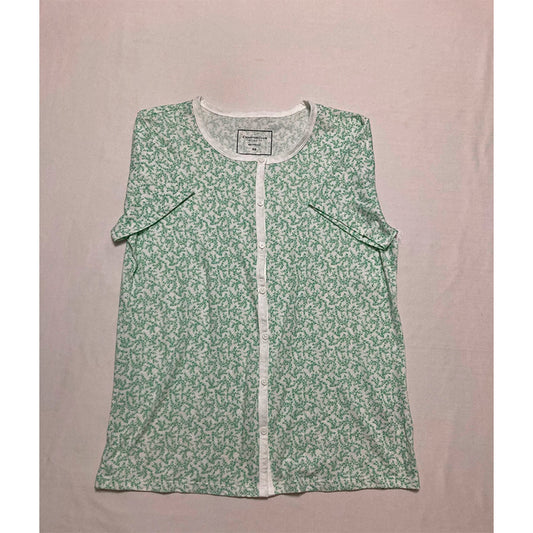 Charter Club Only Pajama Top Round Neck Green Leaves XS