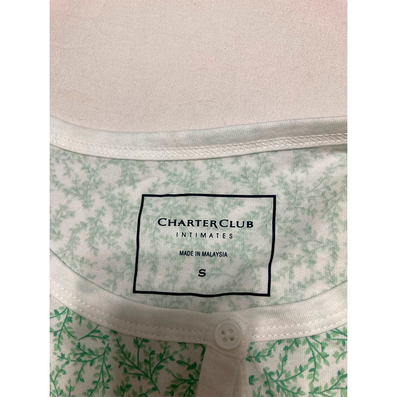 Charter Club Pajama Top Only Round Neck Green Floral S