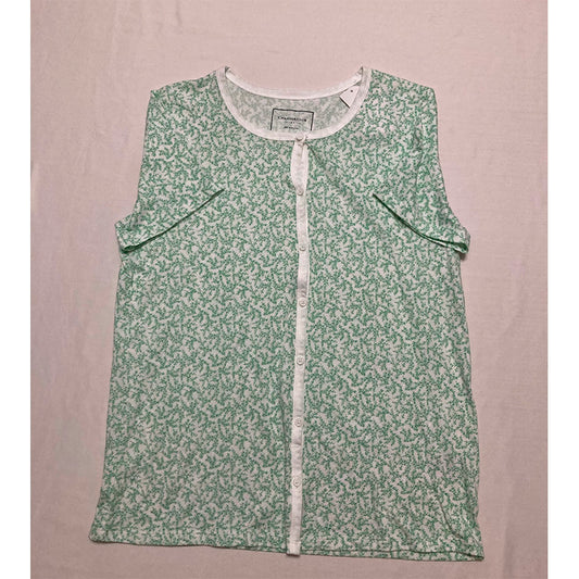 Charter Club Pajama Top Only Round Neck Green Floral S