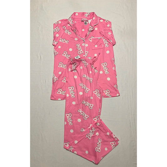 Pajama Set Babe Notch Collar Pink M