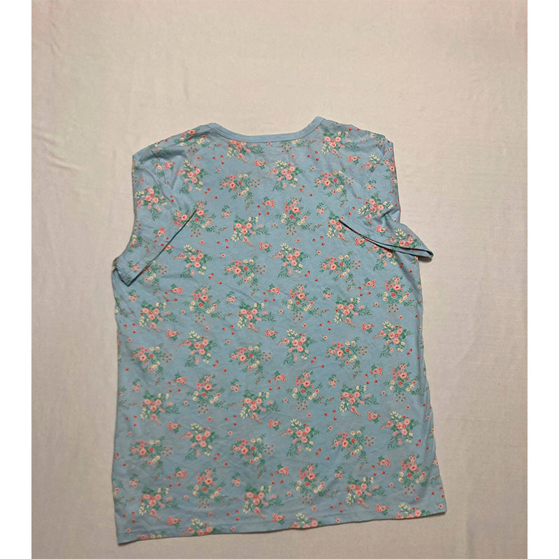 Charter Club Only Pajama Top Round Neck Blue Floral S
