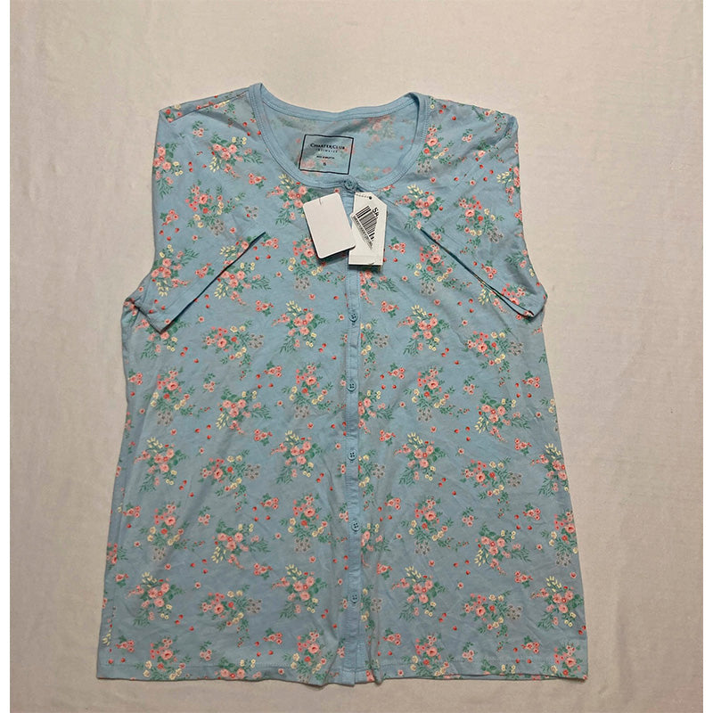 Charter Club Only Pajama Top Round Neck Blue Floral S