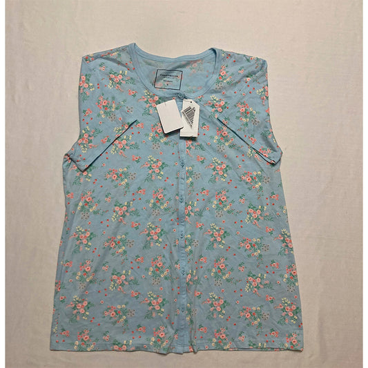 Charter Club Only Pajama Top Round Neck Blue Floral S