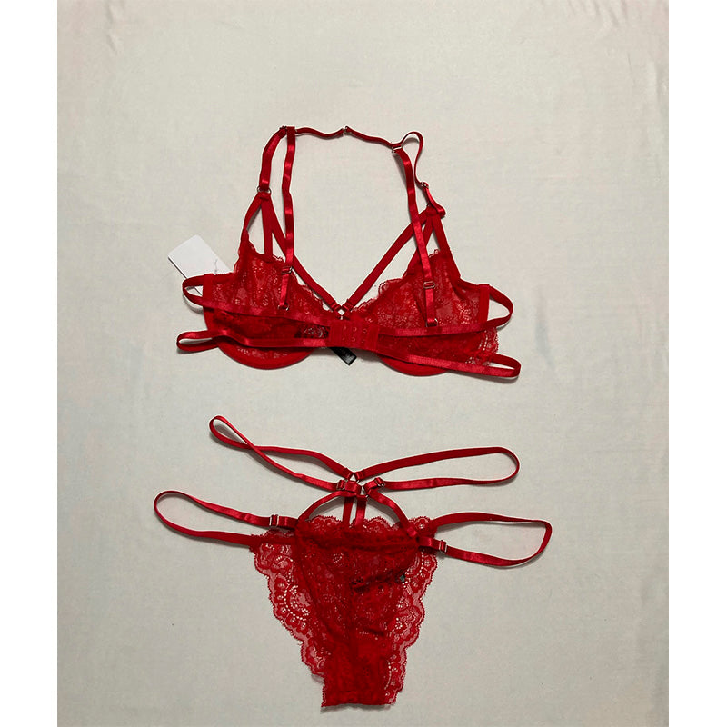 Oh Lala Cheri Set Lingerie Bra and Thong Red L