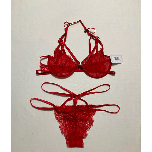 Oh Lala Cheri Set Lingerie Bra and Thong Red L