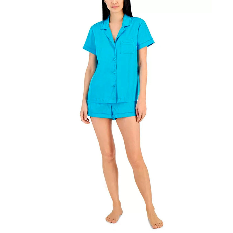 INC 2 Piece Pajama Set Notch Collar Blue XL