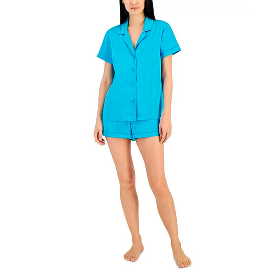 INC 2 Piece Pajama Set Notch Collar Blue XL