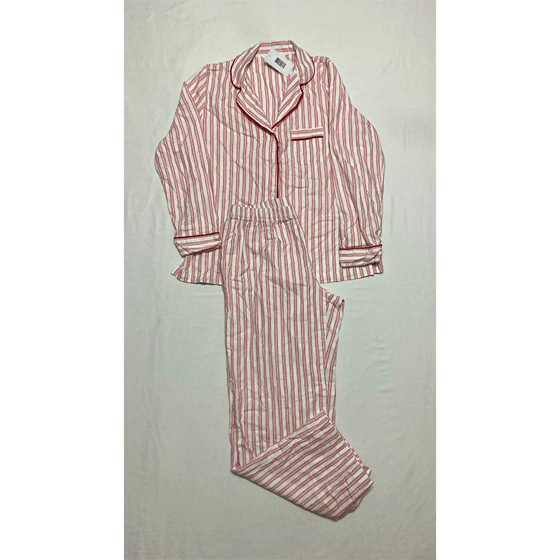 Charter Club Pajama Set Notch Collar Striped Red/White PS