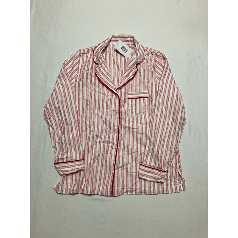 Charter Club Pajama Set Notch Collar Striped Red/White PS