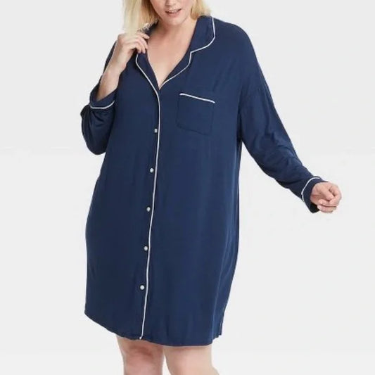 STARS ABOVE Beautifully Soft Notch Collar Nightgown Navy blue XL