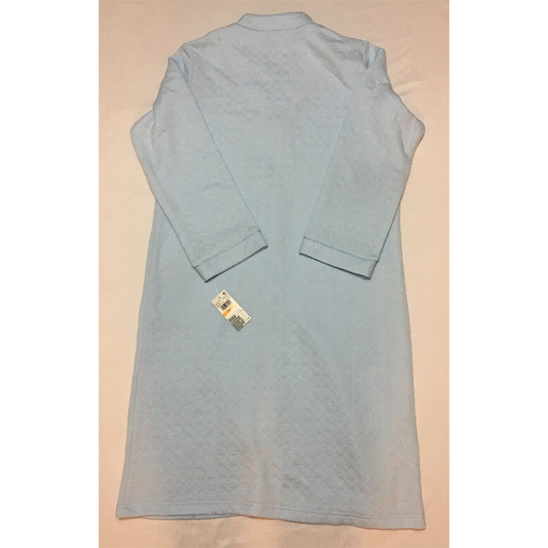 Miss Elaine Embroidery-Trim Quilted Zip-Up Robe Blue S