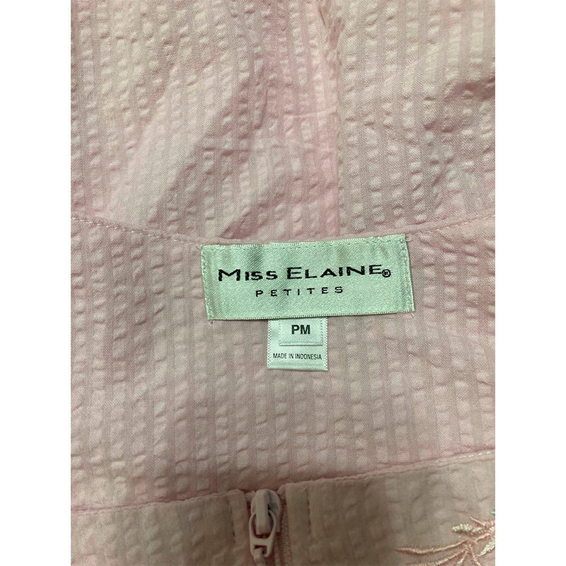 Miss Elaine Long Seersucker Robe Front Zipper 3/4 Sleeves Pink Petite M
