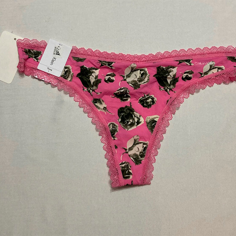Calvin Klein Lace-Trim Thong Underwear Pink L