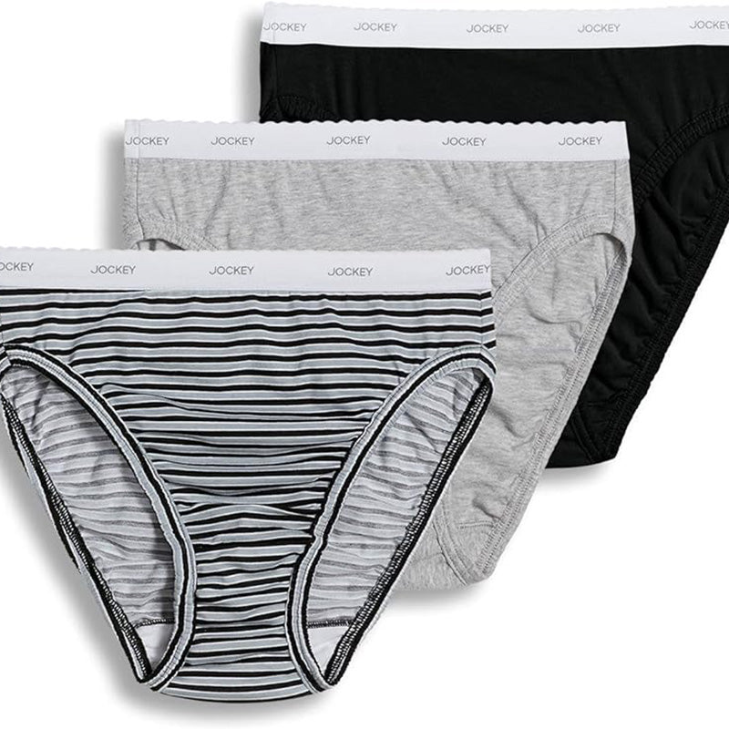 Jockey Underwear Classic French Cut - 3 Pack Grey Heather/Simple Stripe/Black 9