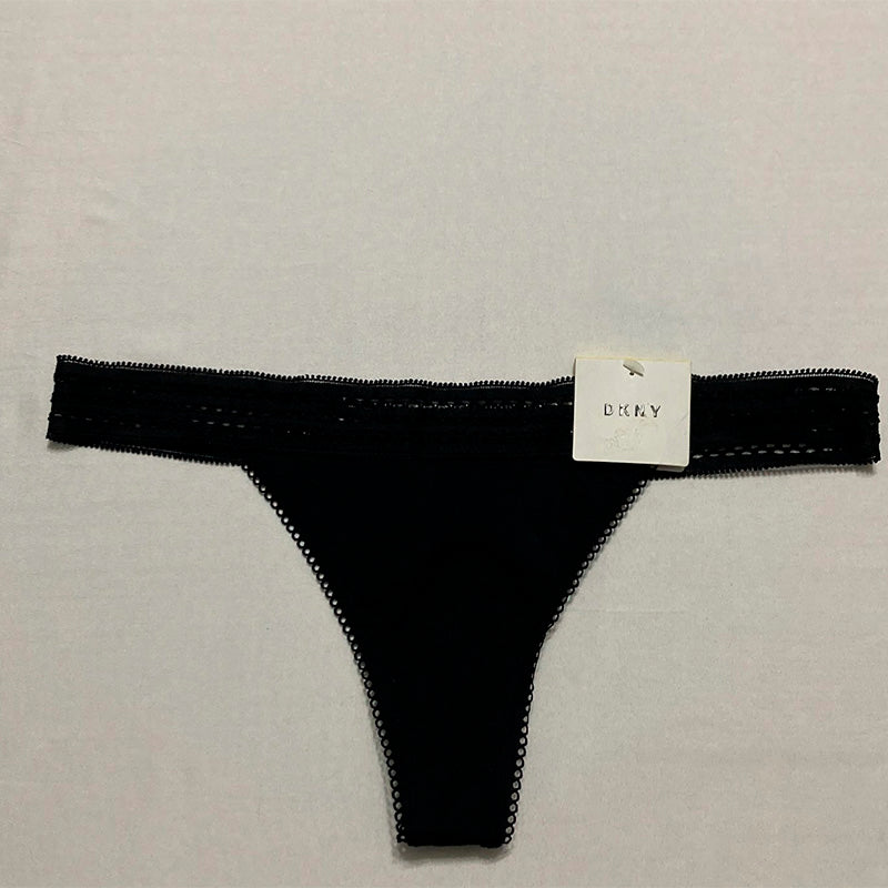 DKNY Classic Cotton Lace Trim Thong Panty Black M