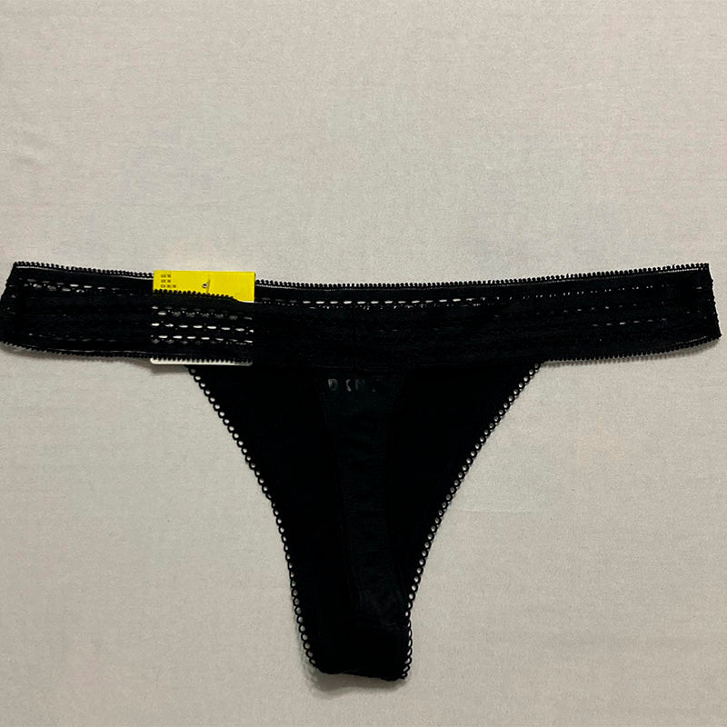 DKNY Classic Cotton Lace Trim Thong Panty Black M