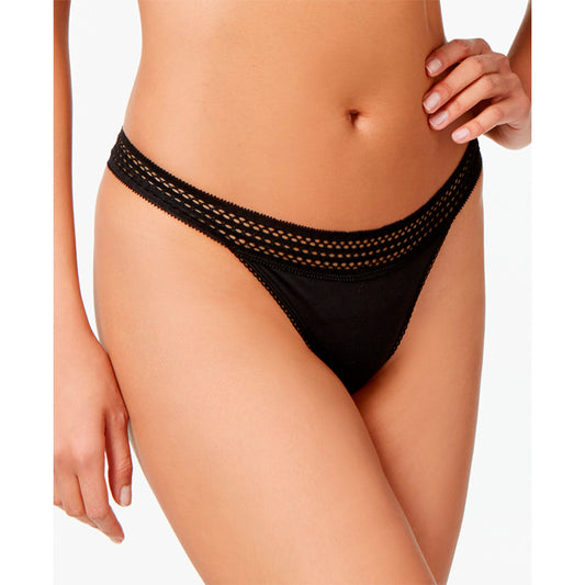 DKNY Classic Cotton Lace Trim Thong Panty Black M