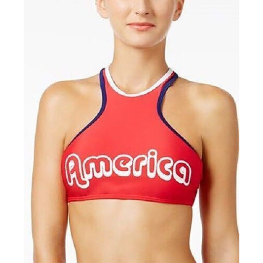 California Waves America High-Neck Bikini Top Swimsuit Red XL
