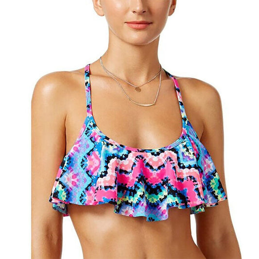 California Waves Rainbow Radio Flounced Bikini Top Multicolor S