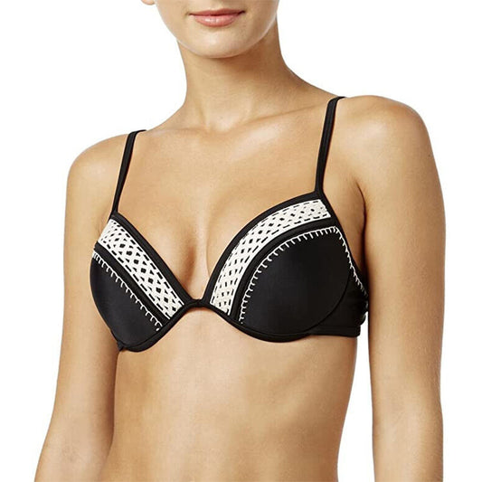 California Waves Crochet Trim Summer Swim Top Separates Black S