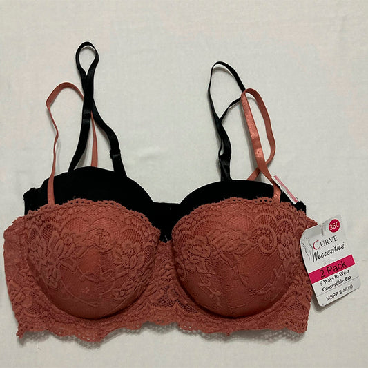 Curve Necessities 2 Pack Bras Covertible With Lace Multicolor 36C