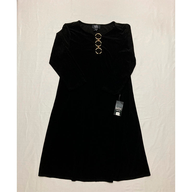MSK Womens Petites Party Midi Shift Dress Black PS
