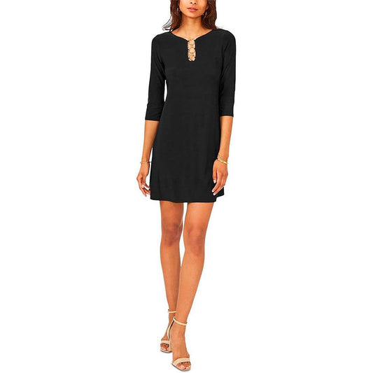 MSK Womens Petites Party Midi Shift Dress Black PS