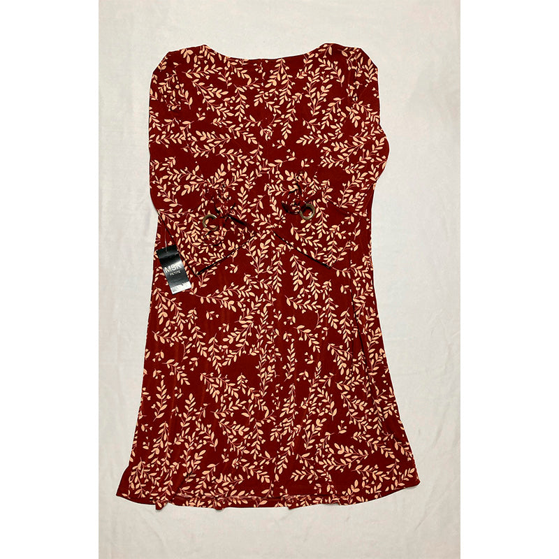 MSK PETITE Dress Round Neck Burgundy Floral PM