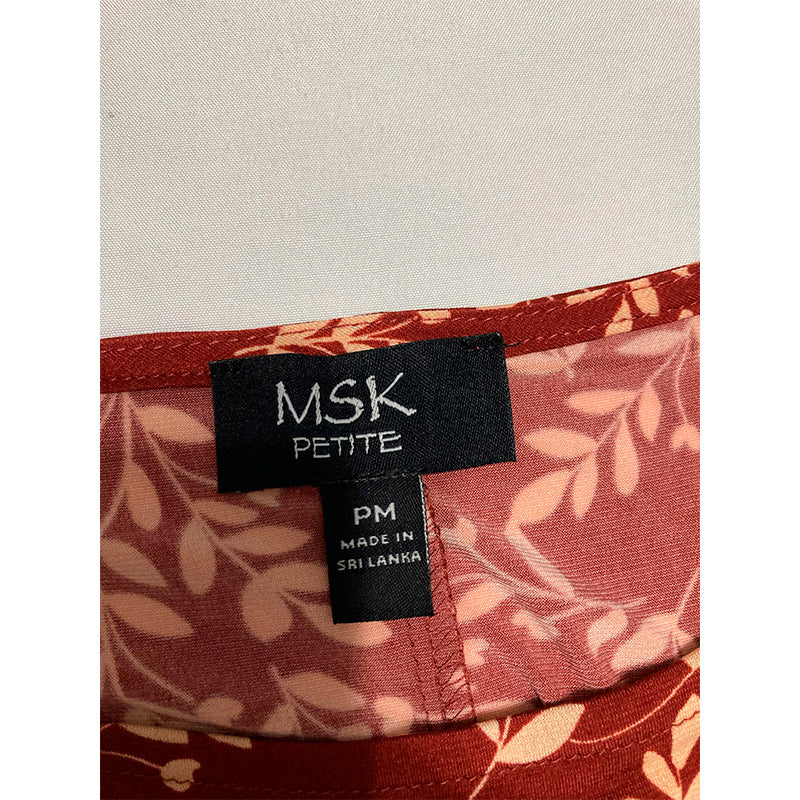 MSK PETITE Dress Round Neck Burgundy Floral PM