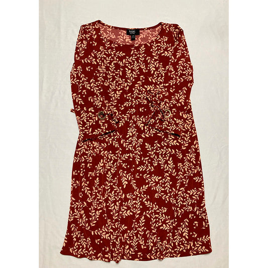 MSK PETITE Dress Round Neck Burgundy Floral PM