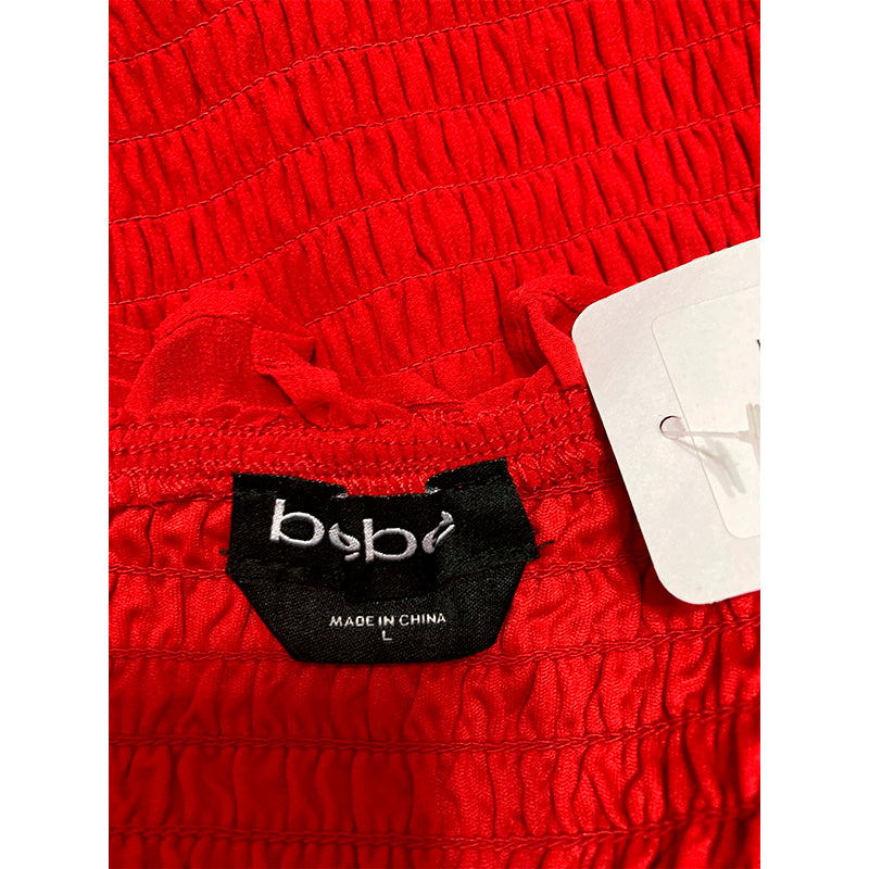 BEBE Red Smocked Ruffled Pullover Spaghetti Strap Square Neck L